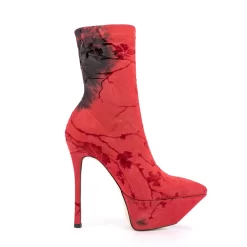 Women's Red And Black Flowes Print Pointed Toe Platform Elastic Ankle Boots -Ladies Fashion Shoes u2s zj 495 us 05.jpg.mst