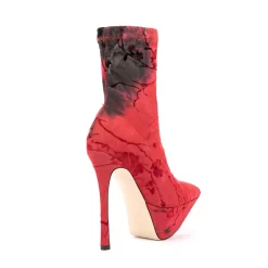 Women's Red And Black Flowes Print Pointed Toe Platform Elastic Ankle Boots -Ladies Fashion Shoes u2s zj 495 us 06.jpg.mst