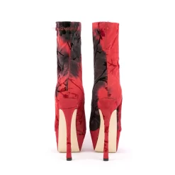 Women's Red And Black Flowes Print Pointed Toe Platform Elastic Ankle Boots -Ladies Fashion Shoes u2s zj 495 us 07.jpg.mst