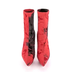 Women's Red And Black Flowes Print Pointed Toe Platform Elastic Ankle Boots -Ladies Fashion Shoes u2s zj 495 us 08.jpg.mst