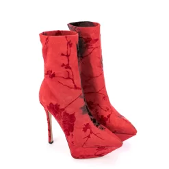 Women's Red And Black Flowes Print Pointed Toe Platform Elastic Ankle Boots -Ladies Fashion Shoes u2s zj 495 us 09.jpg.mst