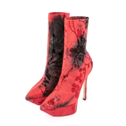 Women's Red And Black Flowes Print Pointed Toe Platform Elastic Ankle Boots -Ladies Fashion Shoes u2s zj 495 us 11.jpg.mst