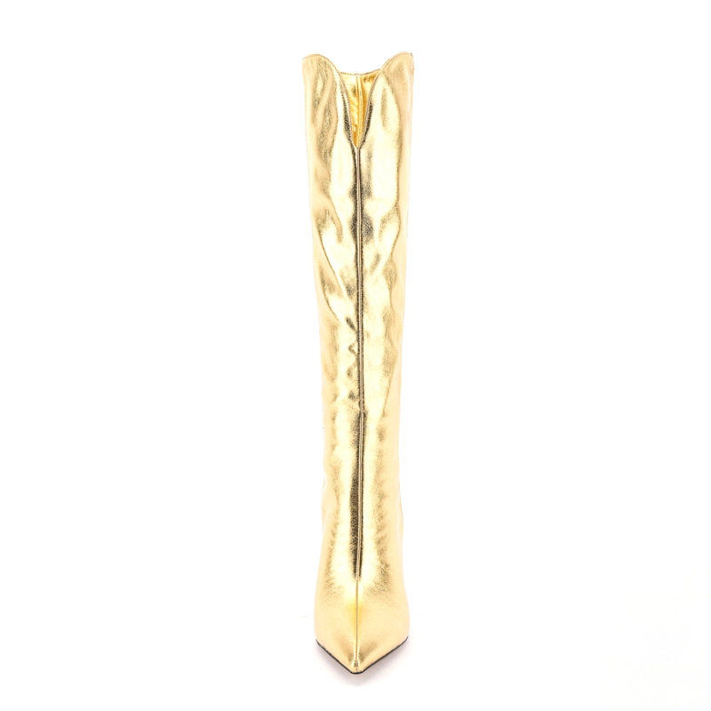 Animal Printed V Cut Knee High Boots Pointed Toe Chunky Heels Long Boots 7 Animal Printed V Cut Knee High Boots Pointed Toe Chunky Heels Long Boots - Image 5