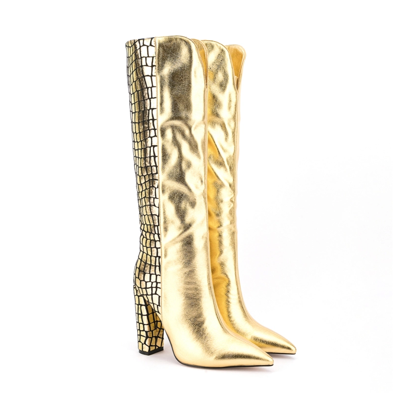Animal Printed V Cut Knee High Boots Pointed Toe Chunky Heels Long Boots 9 Animal Printed V Cut Knee High Boots Pointed Toe Chunky Heels Long Boots - Image 7