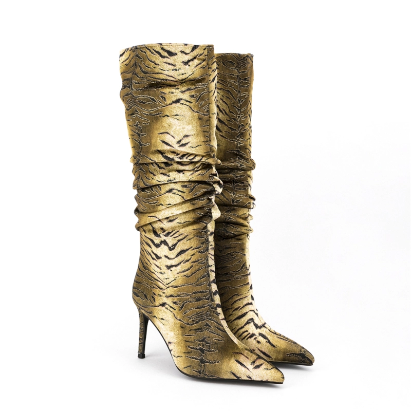 Women's Pointed Toe Stiletto Heels Sclouch Knee High Booties Long Boots 4 Women's Pointed Toe Stiletto Heels Sclouch Knee High Booties Long Boots - Image 2