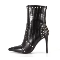 Women's Black Veagn Leather Pointed Toe Rivets Stiletto Heels Ankle Booties 27 Women's Black Veagn Leather Pointed Toe Rivets Stiletto Heels Ankle Booties -Ladies Fashion Shoes u2s20221010 02.jpg.mst