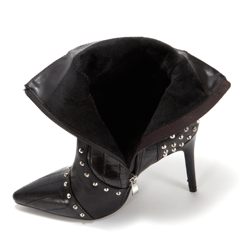 Women's Black Veagn Leather Pointed Toe Rivets Stiletto Heels Ankle Booties 16 Women's Black Veagn Leather Pointed Toe Rivets Stiletto Heels Ankle Booties - Image 14