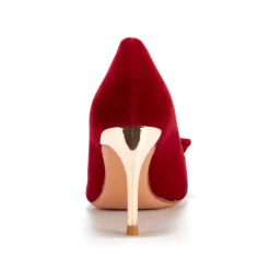 Women's Red Velvet Bow Heels Pointed Toe Pumps -Ladies Fashion Shoes u2s20221025 11.jpg.mst
