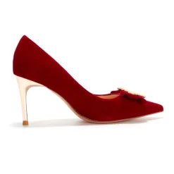 Women's Red Velvet Bow Heels Pointed Toe Pumps -Ladies Fashion Shoes u2s20221025 12.jpg.mst
