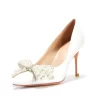 Women's White Pearl Bow Pointed Toe Stiletto Heel Pump -Ladies Fashion Shoes u2s20221025 14 1 1.jpg.mst
