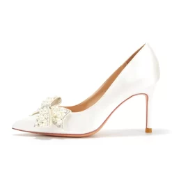 Women's White Pearl Bow Pointed Toe Stiletto Heel Pump 19 Women's White Pearl Bow Pointed Toe Stiletto Heel Pump -Ladies Fashion Shoes u2s20221025 16 1 1.jpg.mst