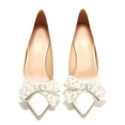 Women's White Pearl Bow Pointed Toe Stiletto Heel Pump 24 Women's White Pearl Bow Pointed Toe Stiletto Heel Pump -Ladies Fashion Shoes u2s20221025 21 1 1.jpg.mst