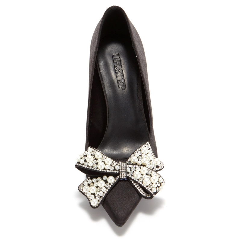 Women's White Pearl Bow Pointed Toe Stiletto Heel Pump 14 Women's White Pearl Bow Pointed Toe Stiletto Heel Pump - Image 12