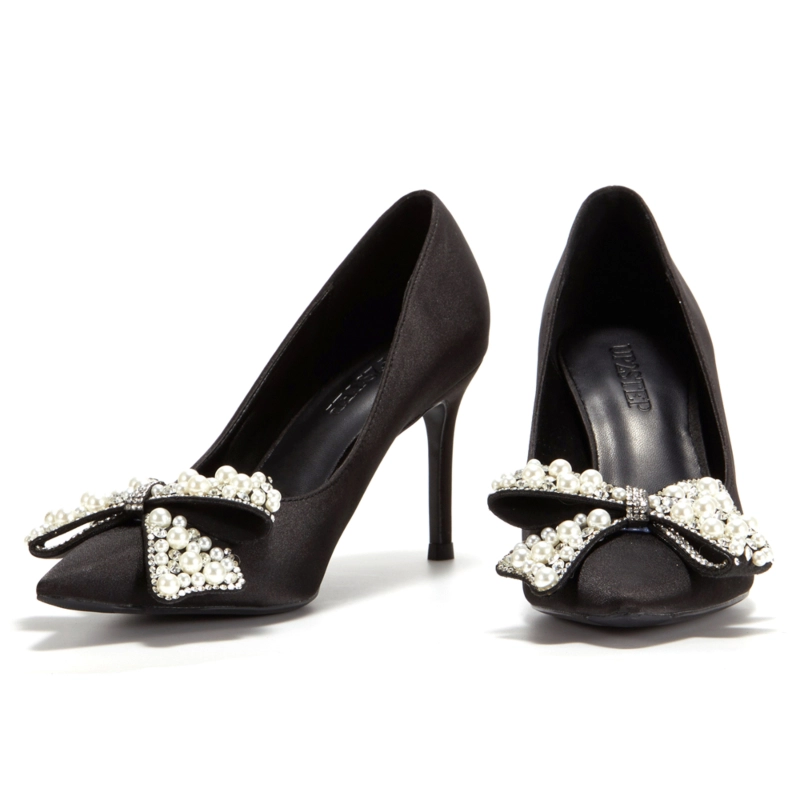 Women's White Pearl Bow Pointed Toe Stiletto Heel Pump 15 Women's White Pearl Bow Pointed Toe Stiletto Heel Pump - Image 13