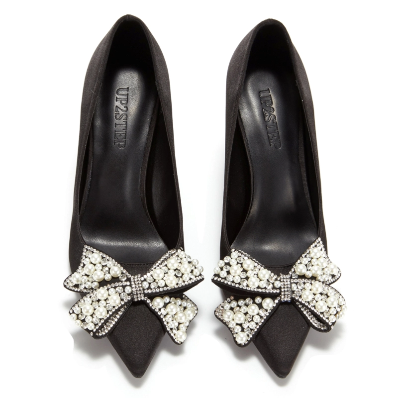 Women's White Pearl Bow Pointed Toe Stiletto Heel Pump 17 Women's White Pearl Bow Pointed Toe Stiletto Heel Pump - Image 15
