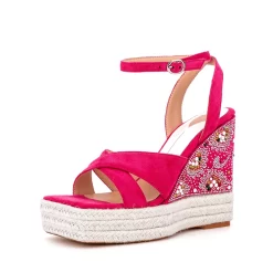 Women's Suede Open Toe Rhinestone Wedge Heel Ankle Strap Sandals -Ladies Fashion Shoes u2shs n57 01 10 1 1.jpg.mst