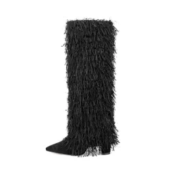 Fabric Fringe Furry Fold Over Boots Pointed Toe Chunky Heel Knee High Booties -Ladies Fashion Shoes u2shs12 07 249 1.jpg.mst