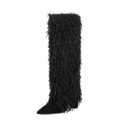 Fabric Fringe Furry Fold Over Boots Pointed Toe Chunky Heel Knee High Booties -Ladies Fashion Shoes u2shs12 07 250 1.jpg.mst