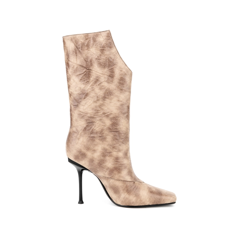 Brown V-Cut Mid-Calf Boots Stiletto Heel Square Toe Booties 8 Brown V-Cut Mid-Calf Boots Stiletto Heel Square Toe Booties - Image 6