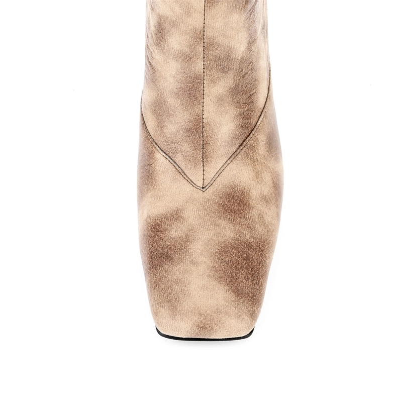 Brown V-Cut Mid-Calf Boots Stiletto Heel Square Toe Booties 6 Brown V-Cut Mid-Calf Boots Stiletto Heel Square Toe Booties - Image 4