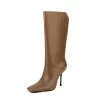 Brown Square Toe Stiletto Heel Back V-cut Mid Calf Boots 1 Brown Square Toe Stiletto Heel Back V-cut Mid Calf Boots -Ladies Fashion Shoes u2shs12 07 322.jpg.mst