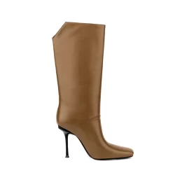 Brown Square Toe Stiletto Heel Back V-cut Mid Calf Boots -Ladies Fashion Shoes u2shs12 07 324.jpg.mst