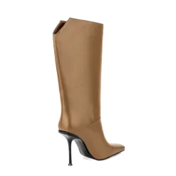 Brown Square Toe Stiletto Heel Back V-cut Mid Calf Boots -Ladies Fashion Shoes u2shs12 07 325.jpg.mst