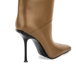 Brown Square Toe Stiletto Heel Back V-cut Mid Calf Boots -Ladies Fashion Shoes u2shs12 07 326.jpg.mst