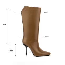Brown Square Toe Stiletto Heel Back V-cut Mid Calf Boots -Ladies Fashion Shoes u2shs12 07 328.jpg.mst