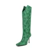 Green V-Cut Knee High Boots Stiletto Heel Square Toe Booties -Ladies Fashion Shoes u2shs12 07 338 1.jpg.mst