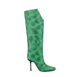 Green V-Cut Knee High Boots Stiletto Heel Square Toe Booties -Ladies Fashion Shoes u2shs12 07 340 1.jpg.mst