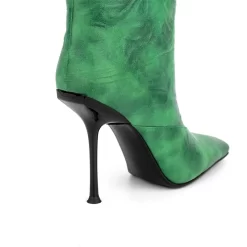 Green V-Cut Knee High Boots Stiletto Heel Square Toe Booties -Ladies Fashion Shoes u2shs12 07 342 1.jpg.mst