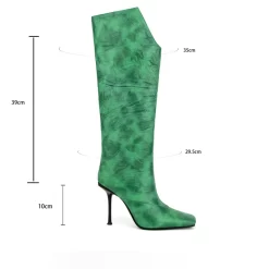 Green V-Cut Knee High Boots Stiletto Heel Square Toe Booties -Ladies Fashion Shoes u2shs12 07 344 1.jpg.mst