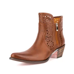 Women's Vegan Leather Hollow Out Western Cowboy Boots Block Heel Ankle Booties