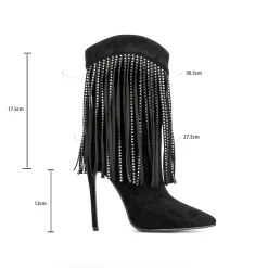 Black Suede Rhinestone Fringe Stiletto Heels Cowboy Ankle Boots -Ladies Fashion Shoes u2shs12 07 85 1.jpg.mst