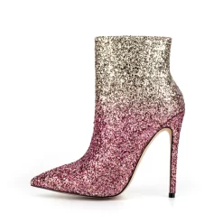 Pink And Gold Gradient Color Glitter Stilettos Ankle Booties Pointy Toe Short Boots -Ladies Fashion Shoes u2swj 529 01.jpg.mst