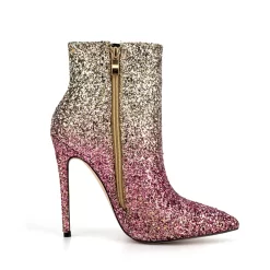 Pink And Gold Gradient Color Glitter Stilettos Ankle Booties Pointy Toe Short Boots -Ladies Fashion Shoes u2swj 529 04.jpg.mst