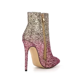 Pink And Gold Gradient Color Glitter Stilettos Ankle Booties Pointy Toe Short Boots -Ladies Fashion Shoes u2swj 529 05.jpg.mst