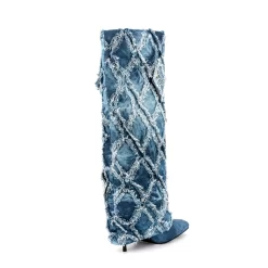 Women's Blue Denim Square Toe Fold Over Knee High Boots -Ladies Fashion Shoes u2swj 899 26.jpg.mst