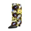 Women's Multicolor Furry Pointed Toe Chunky Heel Knee High Boots