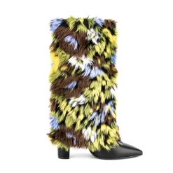 Women's Multicolor Furry Pointed Toe Chunky Heel Knee High Boots -Ladies Fashion Shoes u2szj633 018 1.jpg.mst