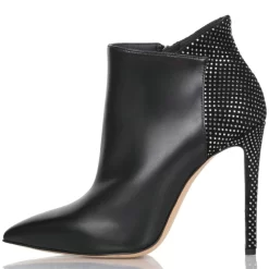 Black Back Rhinestone Pointed Toe Stiletto Heels Ankle Boots