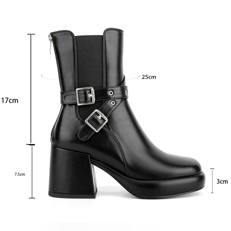Round Toe Platform Block Heel Chelsea Boots Buckle Ankle Booties 12 Round Toe Platform Block Heel Chelsea Boots Buckle Ankle Booties - Image 10