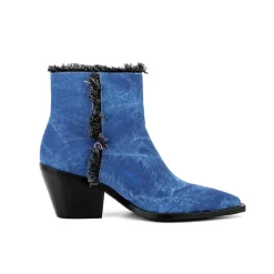 Blue Denim Fringe Block Heel Cowboy Ankle Boots Western Booties -Ladies Fashion Shoes ushs 113.jpg.mst