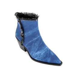Blue Denim Fringe Block Heel Cowboy Ankle Boots Western Booties -Ladies Fashion Shoes ushs 116.jpg.mst