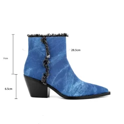 Blue Denim Fringe Block Heel Cowboy Ankle Boots Western Booties -Ladies Fashion Shoes ushs 118.jpg.mst