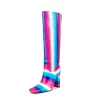 Pink And Blue Multicolor Square Toe Chunky Heels Knee High Boots -Ladies Fashion Shoes ushs 137.jpg.mst