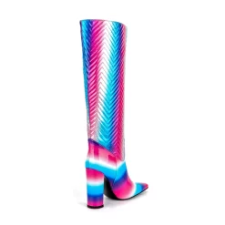 Pink And Blue Multicolor Square Toe Chunky Heels Knee High Boots -Ladies Fashion Shoes ushs 140.jpg.mst