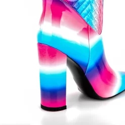 Pink And Blue Multicolor Square Toe Chunky Heels Knee High Boots -Ladies Fashion Shoes ushs 141.jpg.mst
