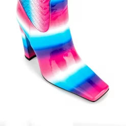 Pink And Blue Multicolor Square Toe Chunky Heels Knee High Boots -Ladies Fashion Shoes ushs 143.jpg.mst